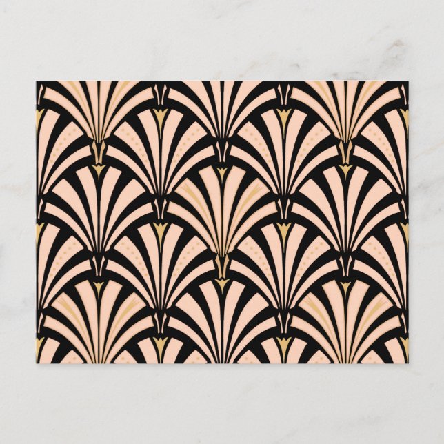 Art Deco fan pattern - peach on black Postcard (Front)