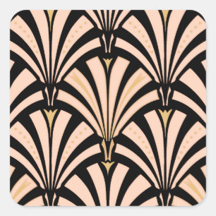 Art Deco fan pattern - peach on black Square Sticker