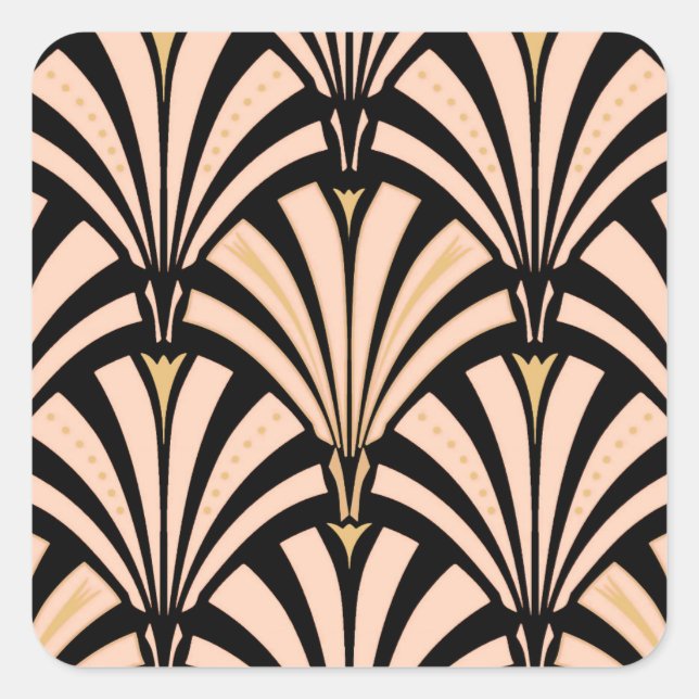 Art Deco fan pattern - peach on black Square Sticker (Front)