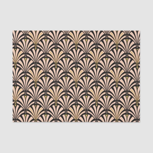 Art Deco fan pattern - peach on black Tissue Paper (Front)