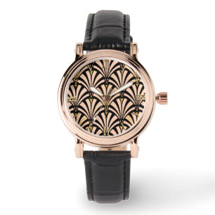 Art Deco fan pattern - peach on black Watch