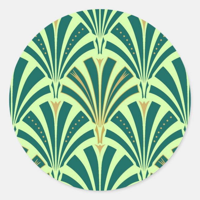 Art Deco fan pattern - pine and mint green Classic Round Sticker (Front)