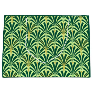 Art Deco fan pattern - pine and mint green Large Gift Bag