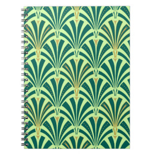Art Deco fan pattern - pine and mint green Notebook
