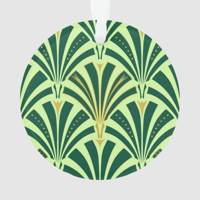 Art Deco fan pattern - pine and mint green Ornament (Back)