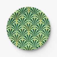 Art Deco fan pattern - pine and mint green