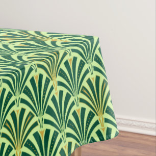 Art Deco fan pattern - pine and mint green Tablecloth
