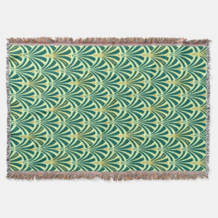 Art Deco fan pattern - pine and mint green Throw Blanket