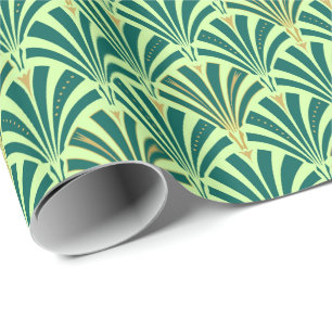 Art Deco fan pattern - pine and mint green Wrapping Paper