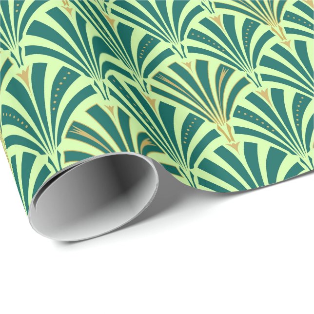 Art Deco fan pattern - pine and mint green Wrapping Paper (Roll Corner)