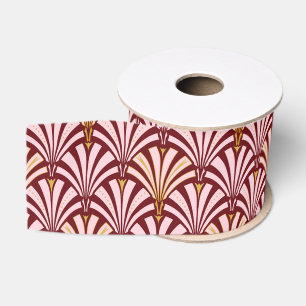 Art Deco fan pattern - pink and burgundy Grosgrain Ribbon