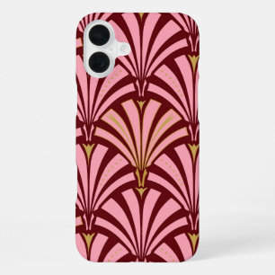 Art Deco fan pattern - pink and maroon iPhone 16 Plus Case