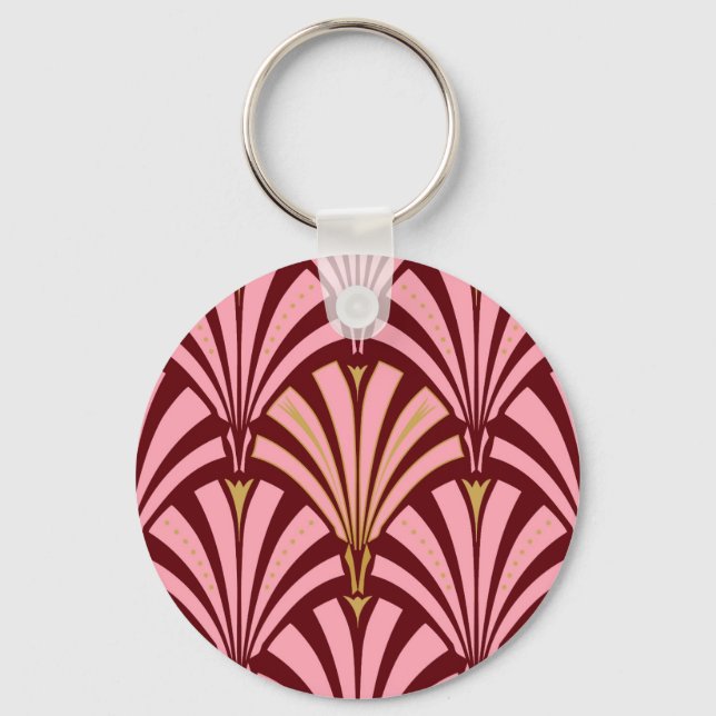 Art Deco fan pattern - pink and maroon Key Ring (Front)