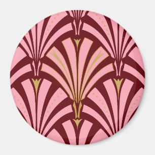 Art Deco fan pattern - pink and maroon Magnet