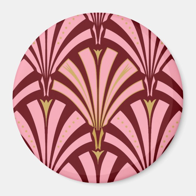 Art Deco fan pattern - pink and maroon Magnet (Front)