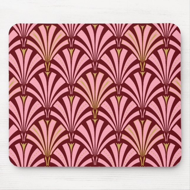 Art Deco fan pattern - pink and maroon Mouse Mat (Front)