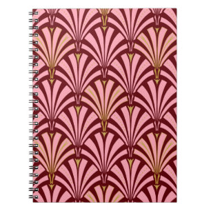 Art Deco fan pattern - pink and maroon Notebook