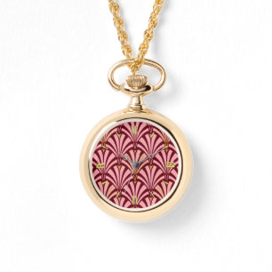 Art Deco fan pattern - pink and maroon Watch
