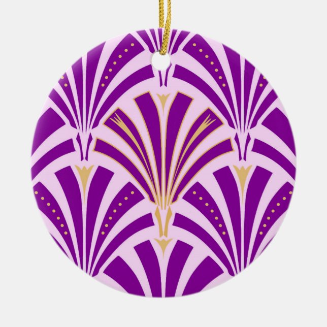 Art Deco fan pattern - purple and orchid Ceramic Tree Decoration (Front)