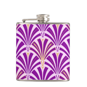 Art Deco fan pattern - purple and orchid Hip Flask
