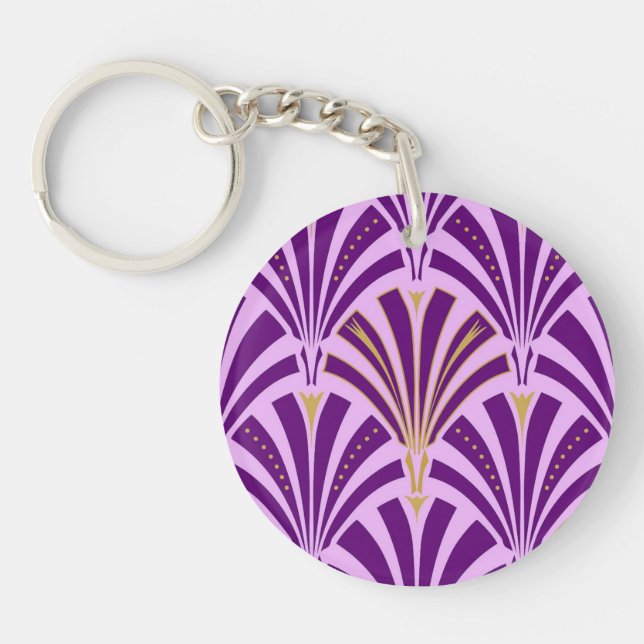 Art Deco fan pattern - purple and orchid Key Ring (Front)