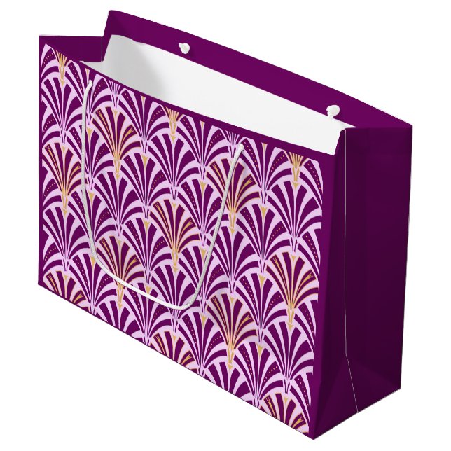 Art Deco fan pattern - purple and orchid Large Gift Bag (Front Angled)