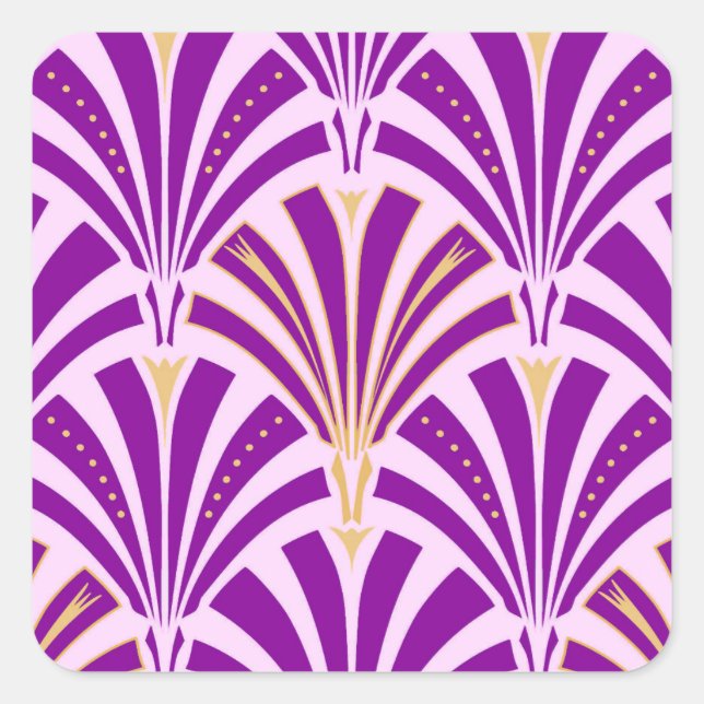 Art Deco fan pattern - purple and orchid Square Sticker (Front)
