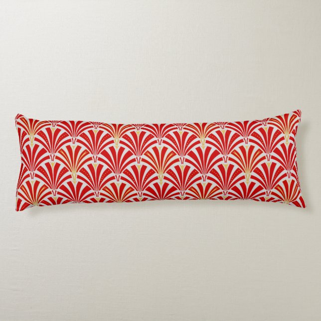 Art Deco fan pattern - red on pearl grey Body Cushion (Back)