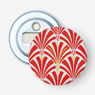 Art Deco fan pattern - red on pearl grey Bottle Opener