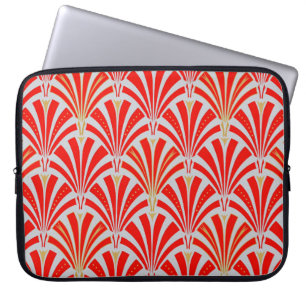 Art Deco fan pattern - red on pearl grey Laptop Sleeve