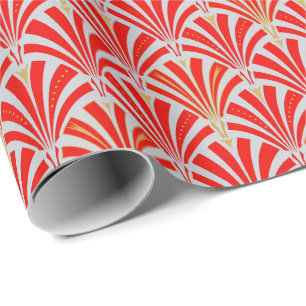 Art Deco fan pattern - red on pearl grey Wrapping Paper