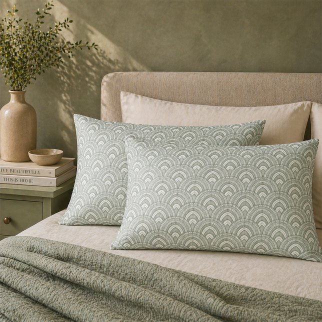 Art Deco Fan Pattern Sage Green Set  Pillowcase (Creator Uploaded)