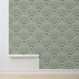 Art Deco Fan Pattern Sage Green Wallpaper