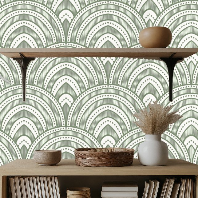 Art Deco Fan Pattern Sage Green Wallpaper (Creator Uploaded)