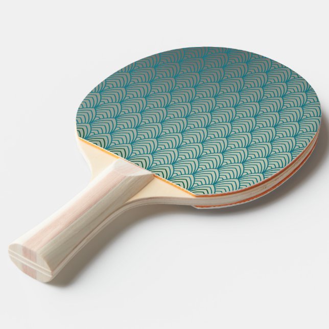Art deco, fan pattern, teal, white, fan pattern, c ping pong paddle (Front Angle)