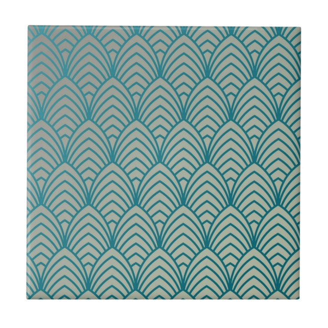 Art deco, fan pattern, teal, white, fan pattern, c tile (Front)