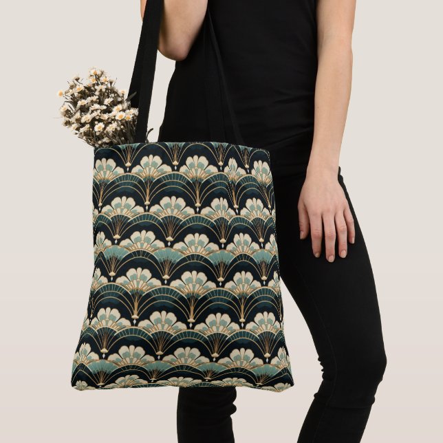 Art Deco Fan Pattern Tote Bag (Close Up)