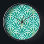 Art Deco fan pattern - turquoise on aqua Clock<br><div class="desc">Digital reproduction of a classic,  Art Deco wallpaper,  fan pattern - turquoise / peacock blue on pale aqua,  embellished with gold</div>