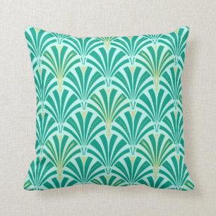 Art Deco fan pattern - turquoise on aqua Cushion