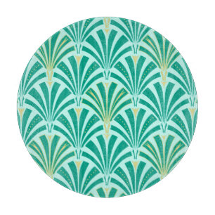 Art Deco fan pattern - turquoise on aqua Cutting Board