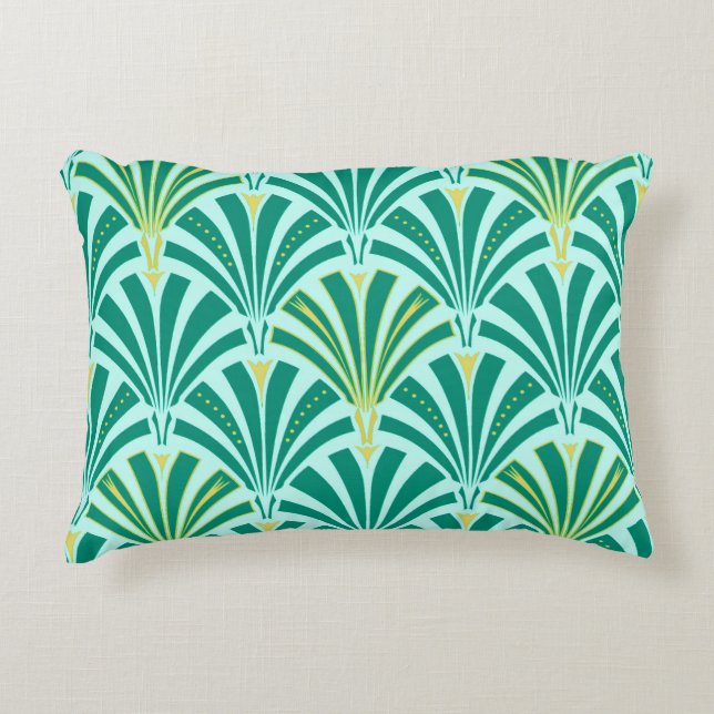 Art Deco fan pattern - turquoise on aqua Decorative Cushion (Front)