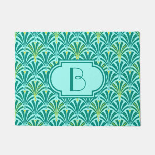 Art Deco fan pattern - turquoise on aqua Doormat