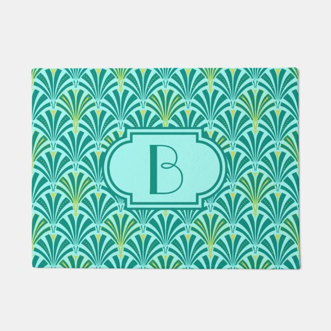 Art Deco fan pattern - turquoise on aqua Doormat (Front)