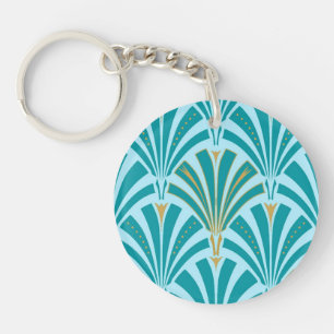 Art Deco fan pattern - turquoise on aqua Key Ring