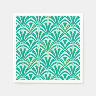 Art Deco fan pattern - turquoise on aqua Napkin