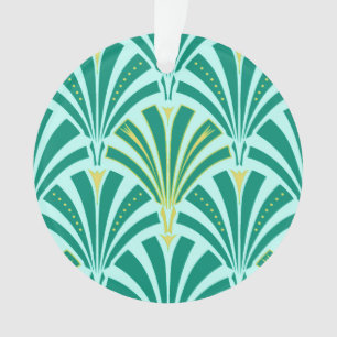 Art Deco fan pattern - turquoise on aqua Ornament