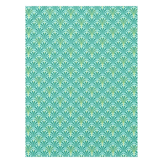Art Deco fan pattern - turquoise on aqua Tablecloth (Front)