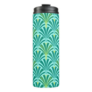 Art Deco Fan Pattern, Turquoise on Aqua Thermal Tumbler
