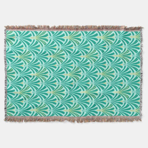 Art Deco fan pattern - turquoise on aqua Throw Blanket