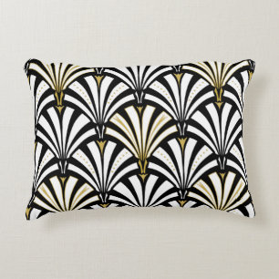 Art Deco fan pattern - white and black Decorative Cushion